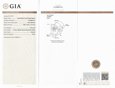27051585c - Loser Diamanttropfen, 1.00 ct Natural Fancy Light Brownish Greenish Yellow, 7.89 x 5.06 x ...