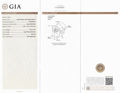 27051590c - Loser Brillant, 0.45 ct Natural Light Pinkish Brown, 4.96 - 5.01 x 3.02 mm, GIA-Expertise ...