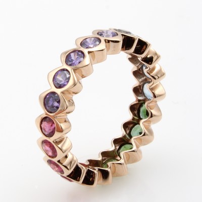 27051591a - Ring mit Farbsteinen, RoséG 585/000, 5 Ame- thyste zus. ca. 1.04 ct, 5 Aquamarine zus. ...