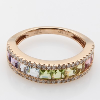 27051595a - Ring ´Rainbow´ mit Farbsteinen und Brillanten, RoséG 585/000, 52 Brill. zus. ca. 0.28 ...