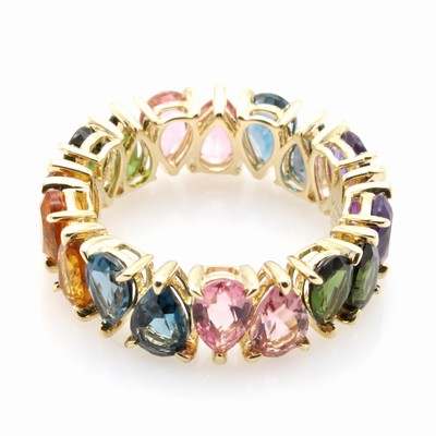 27051596b - Ring mit Farbsteinen, GG 585/000, 3 Citrine zus. ca. 1.07, 3 Amethyste zus. ca. 0.89 ct, ...