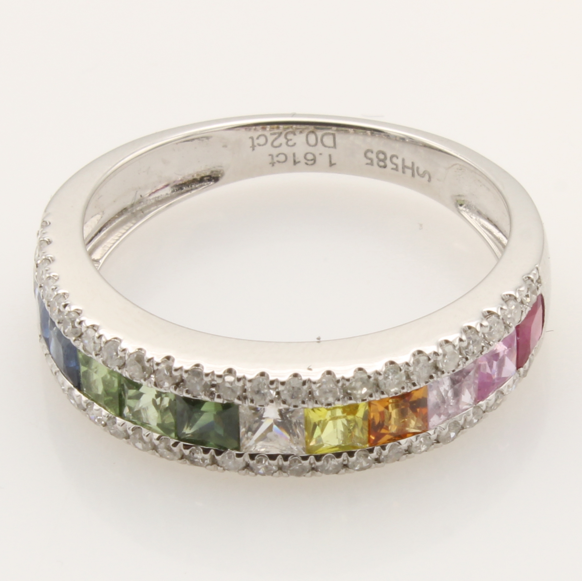 Image 27051623 - Ring ´Rainbow´ mit Brillanten und Saphiren, WG 585/000, 12 bunte Saphirecarrées zus. ...