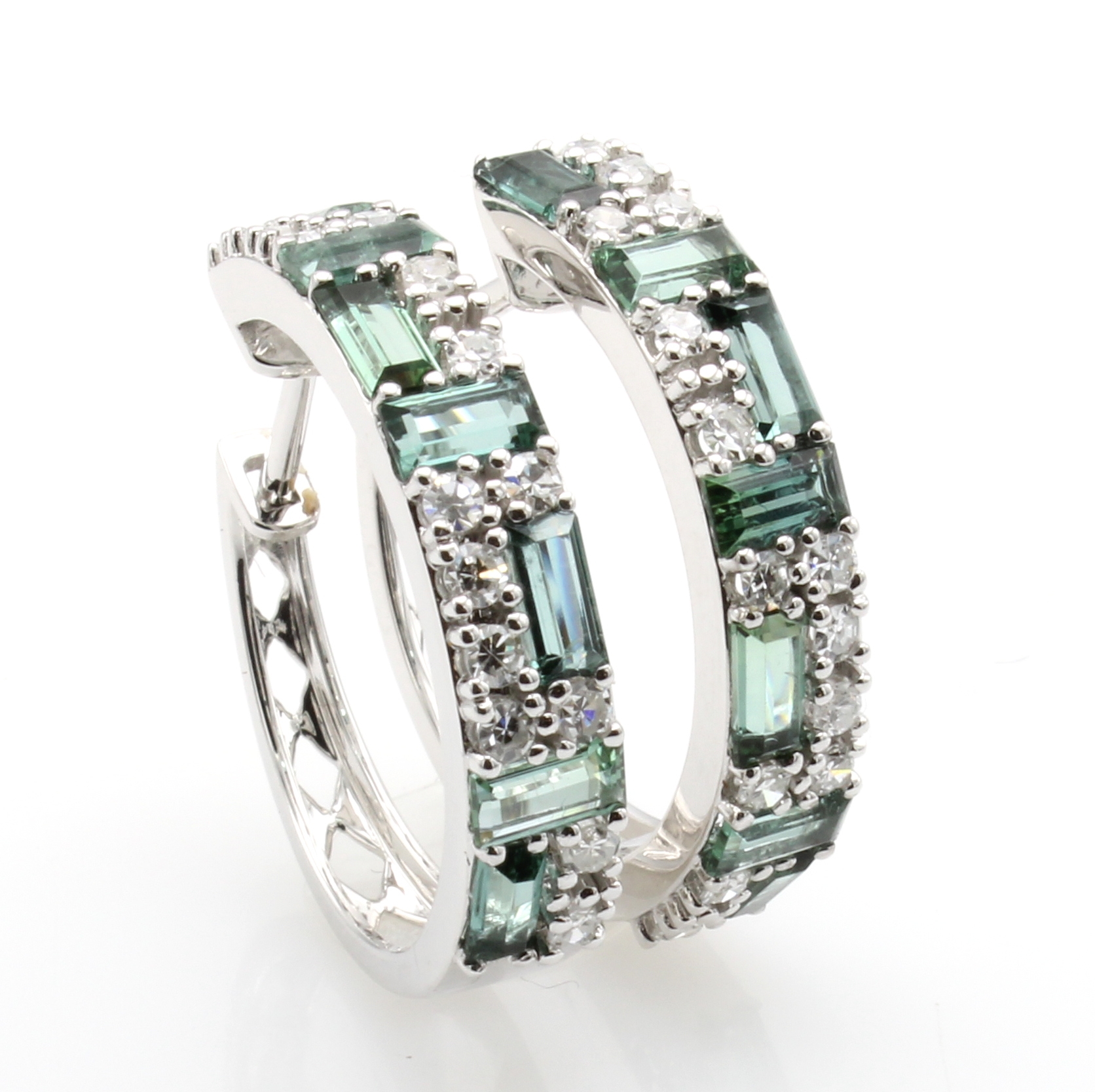 Image 27051635 - Paar Creolen mit Brillanten und Turmalinen, WG 585/000, 28 Brill. zus. ca. 0.40 ct ...