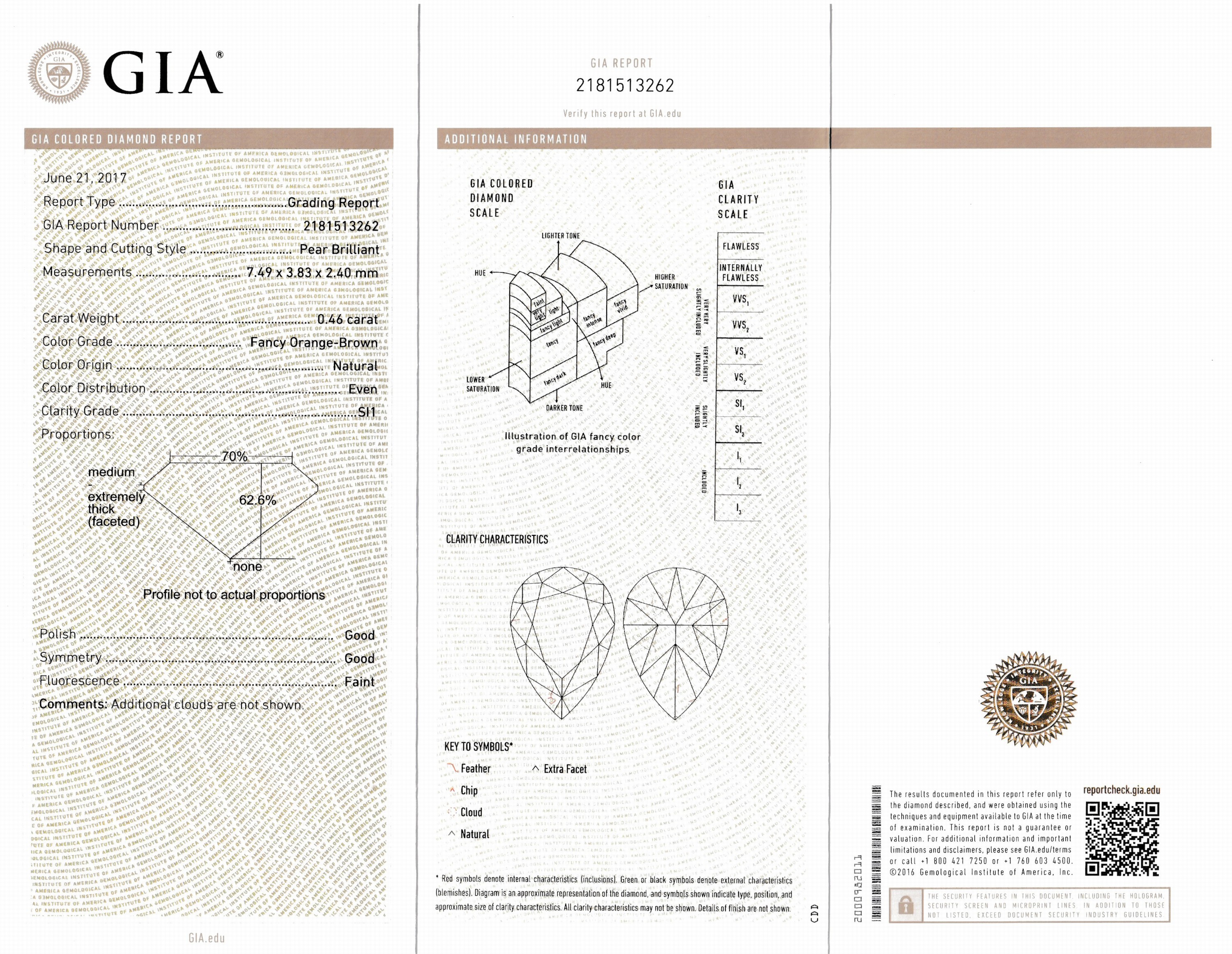 Detail c: Loser Diamanttropfen, 0.46 ct Natural Fancy Orange-Brown/si1, 7.49 x 3.83 x 2.40 mm, GIA- Expertise