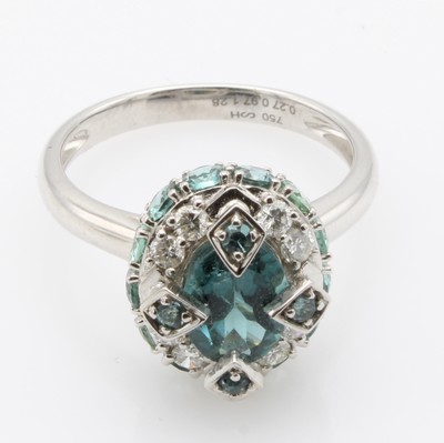 Image Ring mit Turmalinen und Brillanten, WG 750/ 000, ovaler Turmalin ca. 1.28 ct, 17 ...