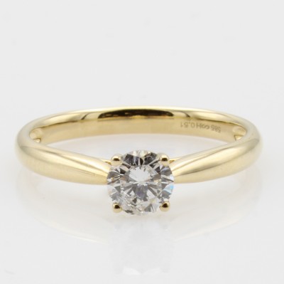 Image Ring mit Brillantsolitär, GG 585/000, Brill.ca. 0.51 ct feines Weiß /p, RW ca. 55 ...