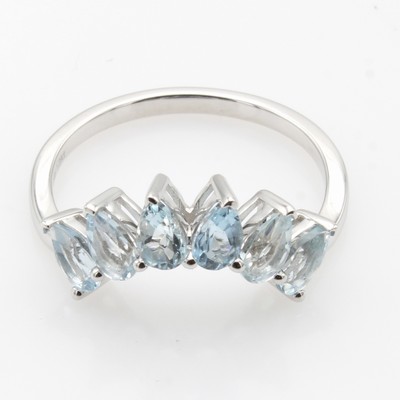 Image Ring mit Aquamarinen, WG 585/000, 6 tropfenf. Aquamarine zus. ca. 1.29 ct, RW ca. 55 ...