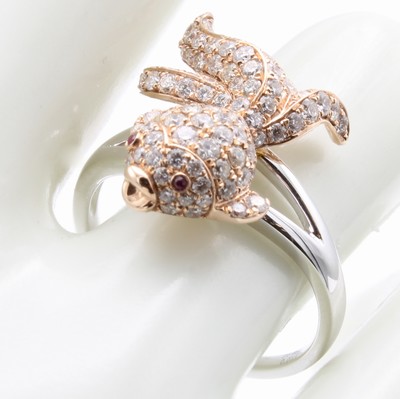 Image Ring ´Fisch´ mit Brillanten und Rubinen, WG/RG 585/000, 2 Rubine zus. ca. 0.01 ct, 111 ...