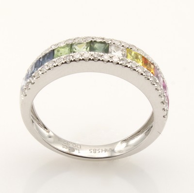 27051623a - Ring ´Rainbow´ mit Brillanten und Saphiren, WG 585/000, 12 bunte Saphirecarrées zus. ...