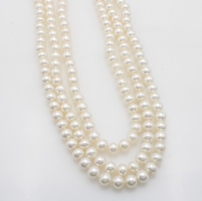 Image Set aus 3 Strängen mit Süßwasserzuchtperlen, verbunden durch Clipschließe aus 925er ...