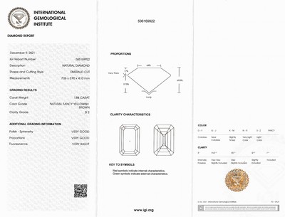 27051647a - Loser Diamant im Emerald Cut, 1.84 ct Natural Fancy Yellowish Brown/si2, 7.06 x 5.90 x ...