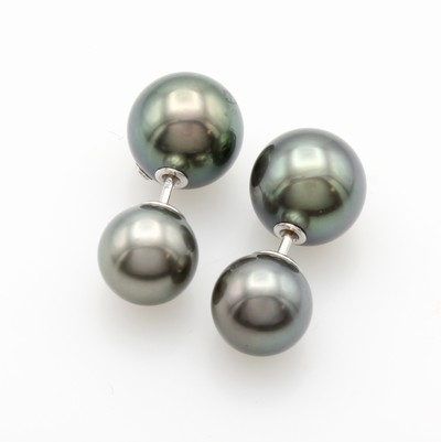 Image Paar Ohrstecker ´Double face´ mit Tahitizucht-perlen, WG 750/000, 4 Perlen von grau- ...
