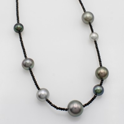 Image Collier aus Spinellen und Tahitizuchtperlen, Karabinerschl. Silber, 8 Tahitiperlen in ...
