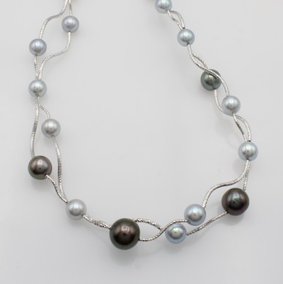 Image Wellencollier mit Akoya- und Tahitizuchtperlen, 925er Silber, Steckschließe, L. ca. 47 ...