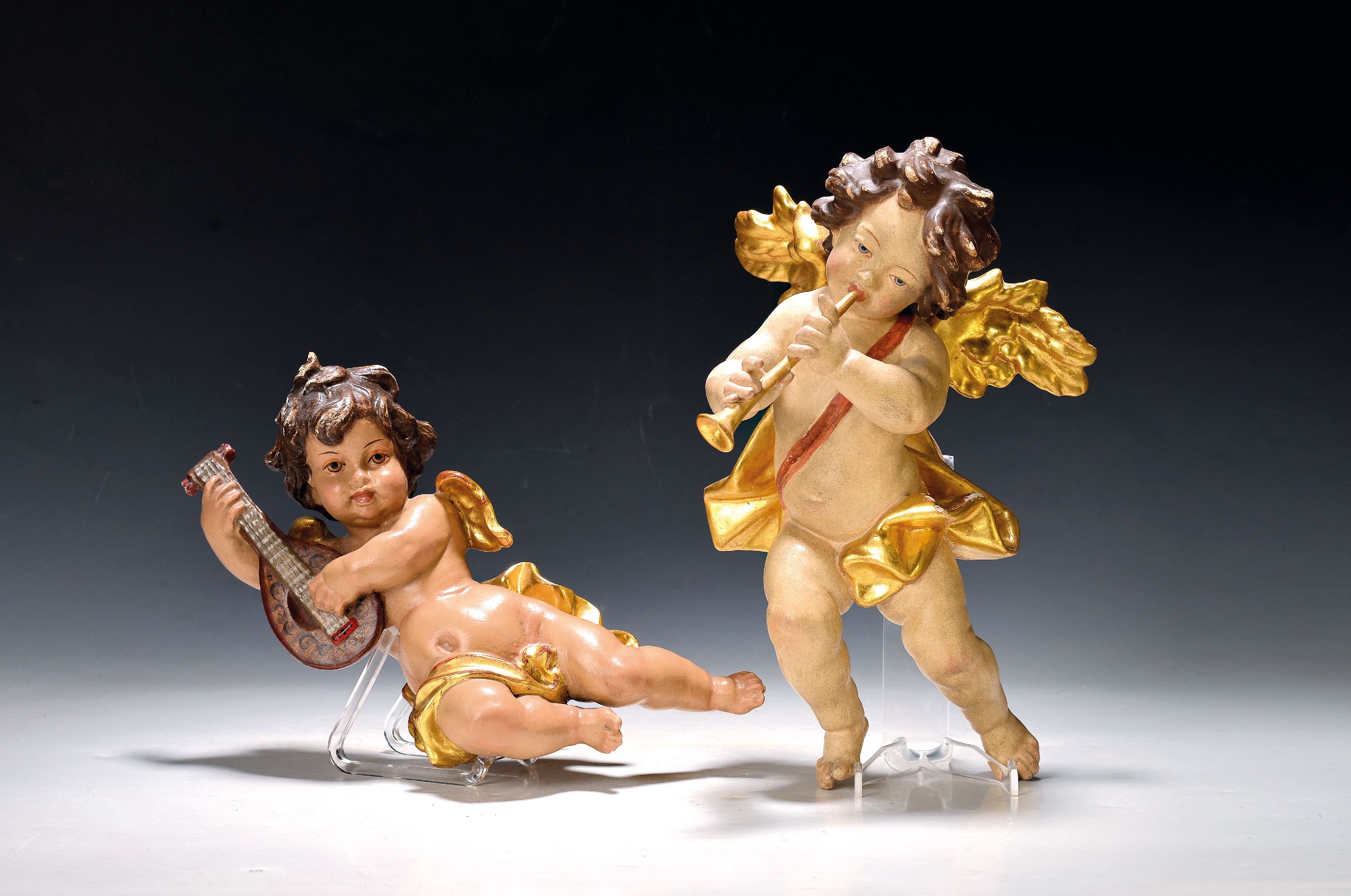 Image 27051828 - 2 Wandkonsolen mit Engelsköpfen und 2 Engelsfiguren mit Musikinstrumenten, wohl ...