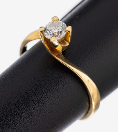 Image 18 kt Gold Brillant-Ring, GG 750/000, Brillant ca. 0.25 ct Weiß/p, RW 53, ca. 2.6 g