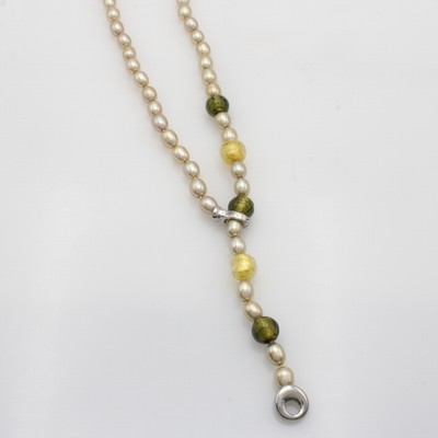 Image Y-Collier aus Süßwasserzuchtperlen mit Murano-glaskugeln, Clipschließe Silber, reisf. ...