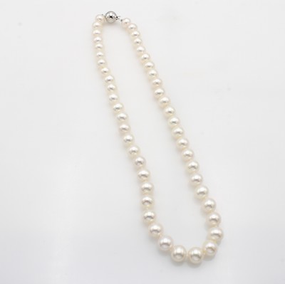 27051867a - Kette aus Süßwasserzuchtperlen, Kugelschl. Silber, weiße Perlen ca. 9 - 10 mm, L. ca. ...