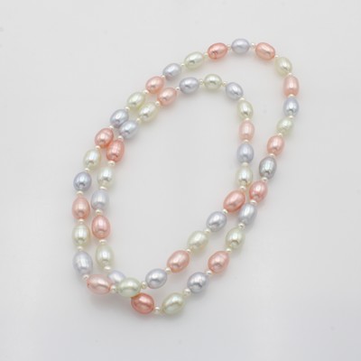 Image Endlose Kette aus Süßwasserzuchtperlen, reisf. Perlen in weiß, rosa und flieder, L. ...