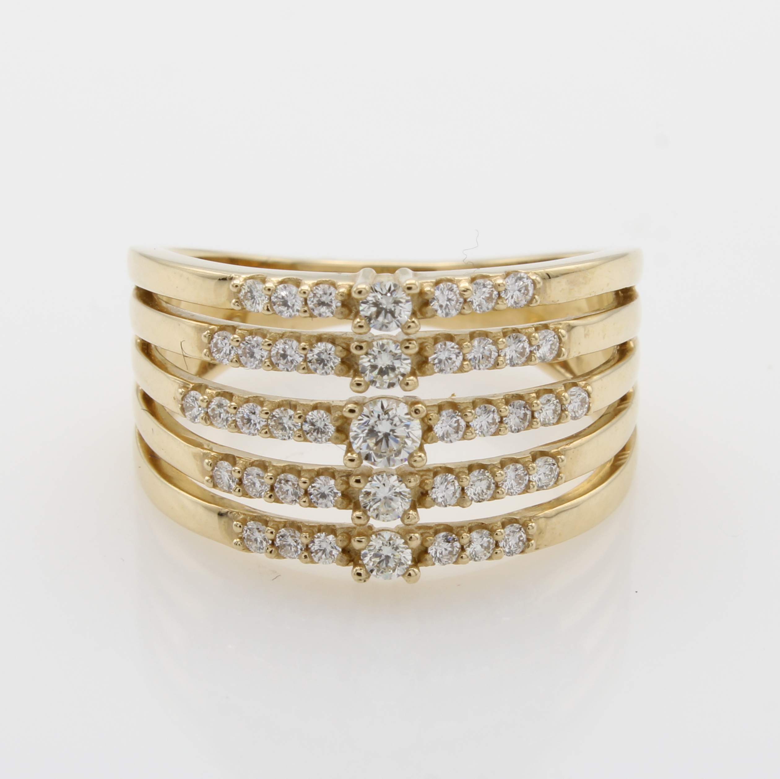 Image 27051914 - Ring mit Brillanten, GG 585/000, 5-reihige Ringschiene mit je einem Solitär und Besatz- ...