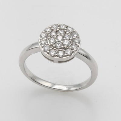 27051964a - Ring mit Brillanten, WG 585/000, runder Ringkopf bes. mit 20 Brill. zus. ca. 0.50 ct ...