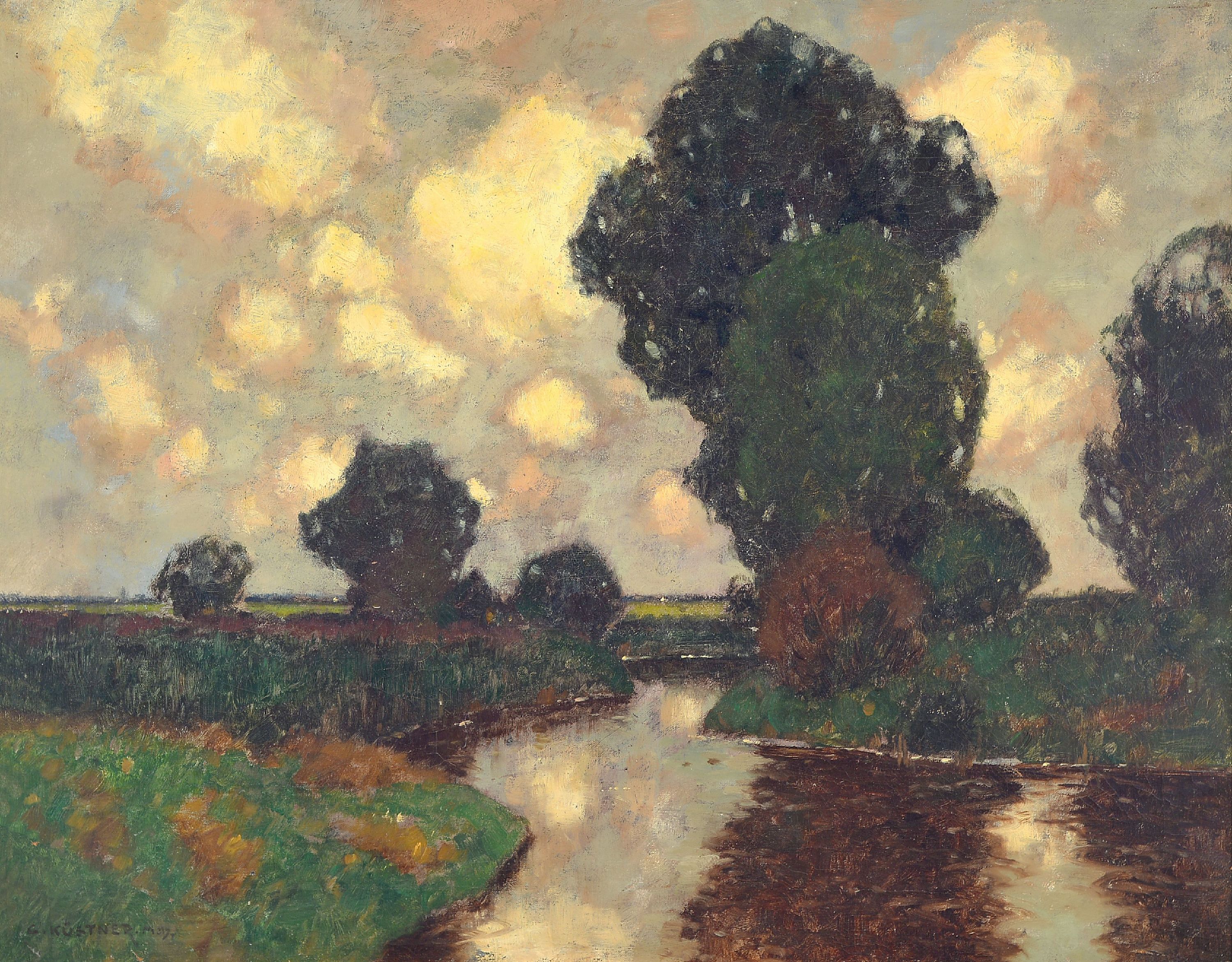 Image 27052017 - Carl Küstner, 1861 Guntersblum-1934 München, rheinhessische Auenlandschaft, links ...