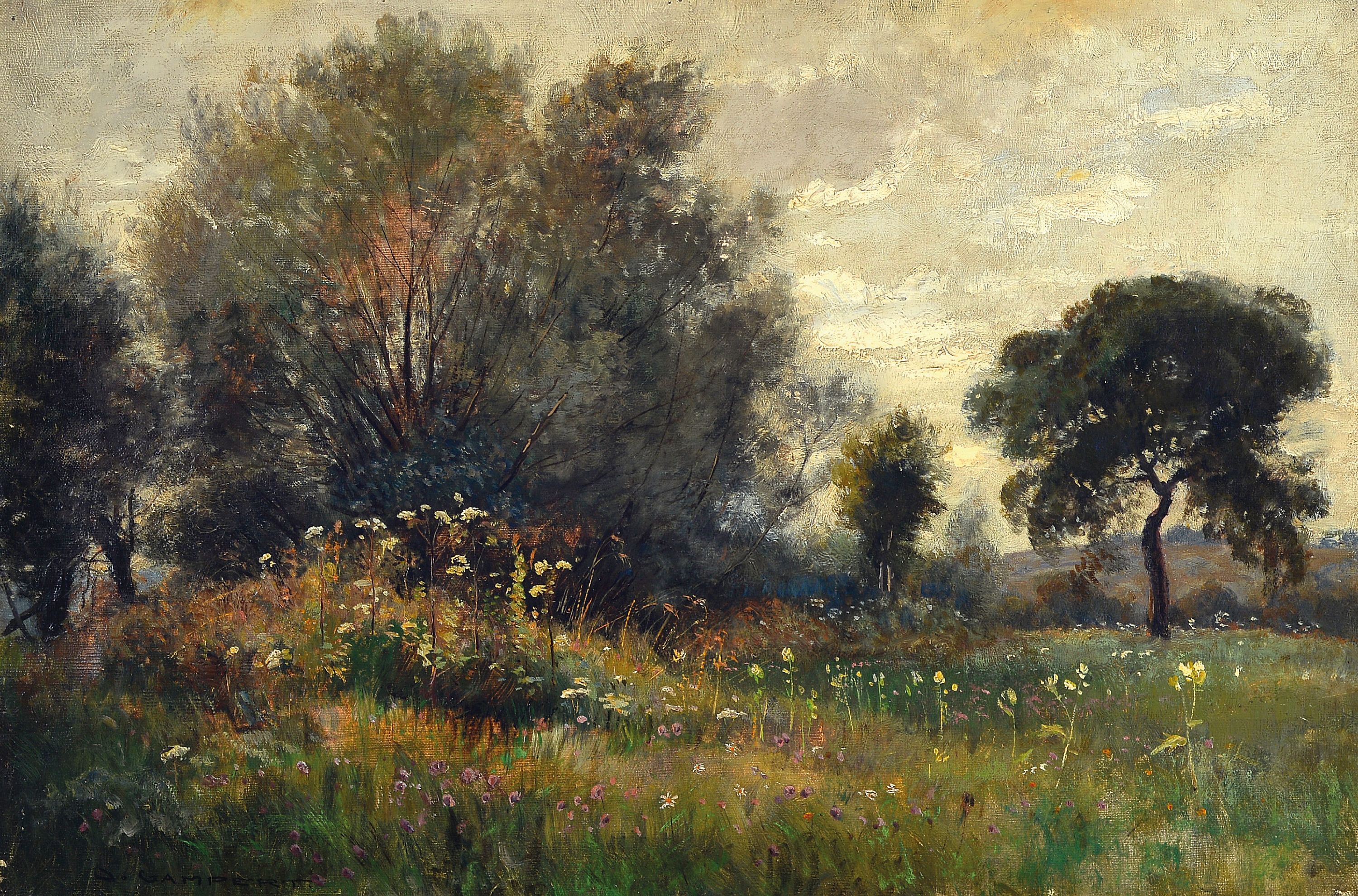 Image 27052020 - Otto Gampert, 1842 Ottenbach-1924 Zürich, Naturstück, wohl Umkreis Dachau, links unten ...