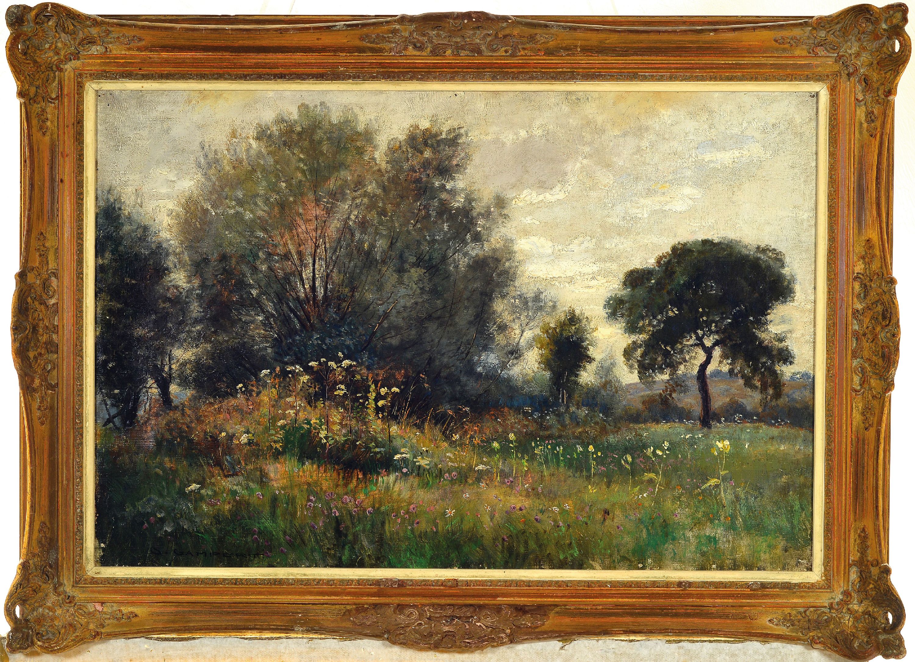 Detail k: Otto Gampert, 1842 Ottenbach-1924 Zürich, Naturstück, wohl Umkreis Dachau, links unten signiert, Öl/Lwd, 44x67 cm, Rahmen rest. 57x79cm