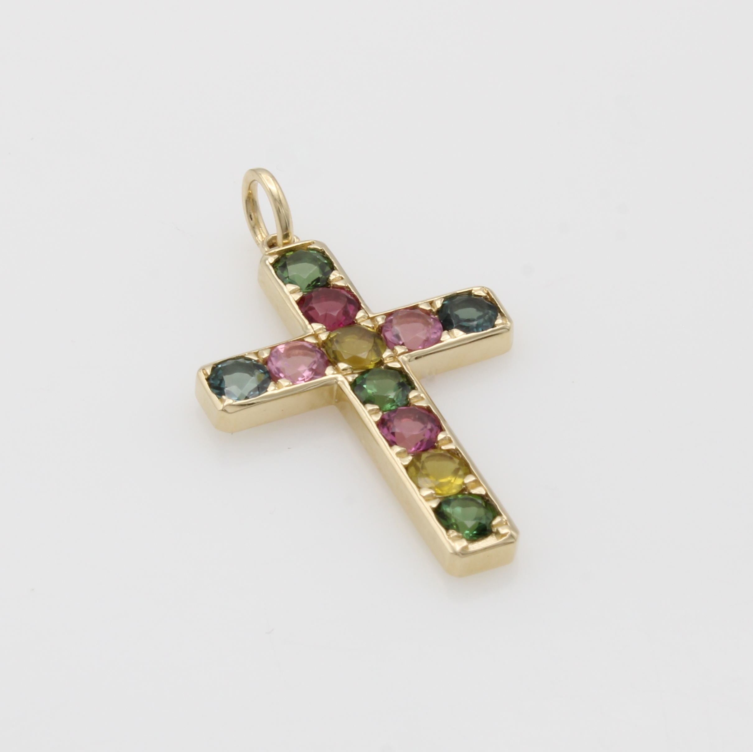 Image 27052087 - Kreuzanhänger mit Turmalinen, GG 585/000, 11bunte Turmaline zus. ca. 1.98 ct, Maße ca. ...
