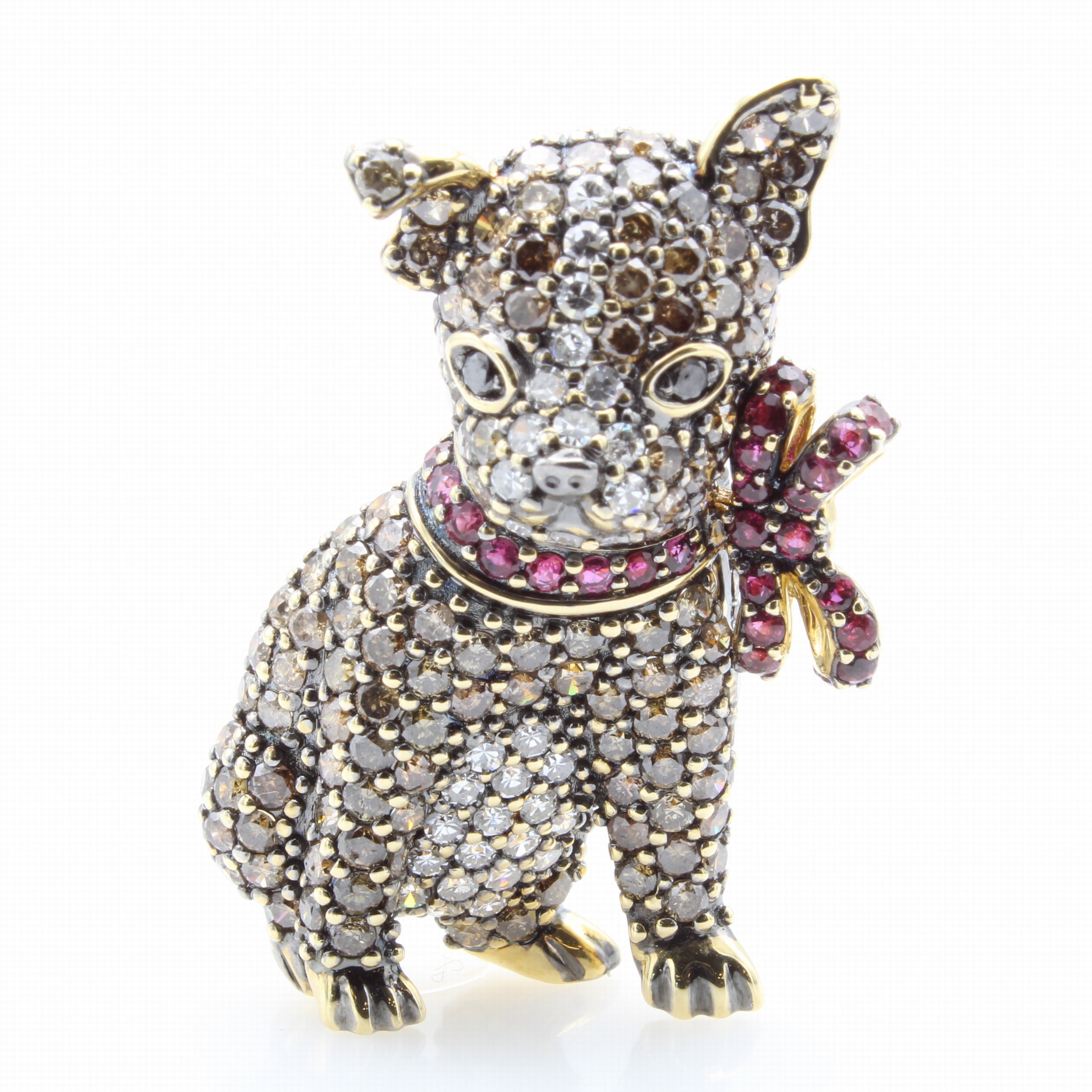 Image 27052092 - Brosche ´Chihuahua´ mit Diamanten, Brillanten und Rubinen, GG 750/000, 123 Diam. zus. ...