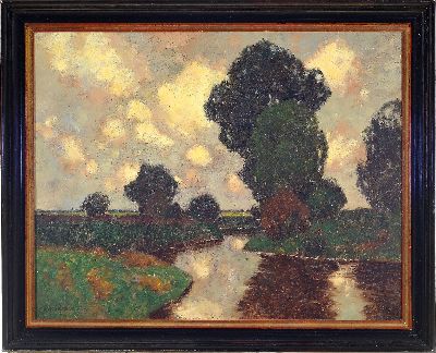 27052017k - Carl Küstner, 1861 Guntersblum-1934 München, rheinhessische Auenlandschaft, links ...