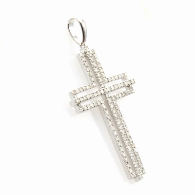 27052088a - Kreuzanhänger mit Brillanten, WG 585/000, 117 Brill. zus. ca. 0.56 ct Weiß/si-p, Maße ...