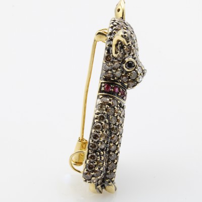 27052092a - Brosche ´Chihuahua´ mit Diamanten, Brillanten und Rubinen, GG 750/000, 123 Diam. zus. ...