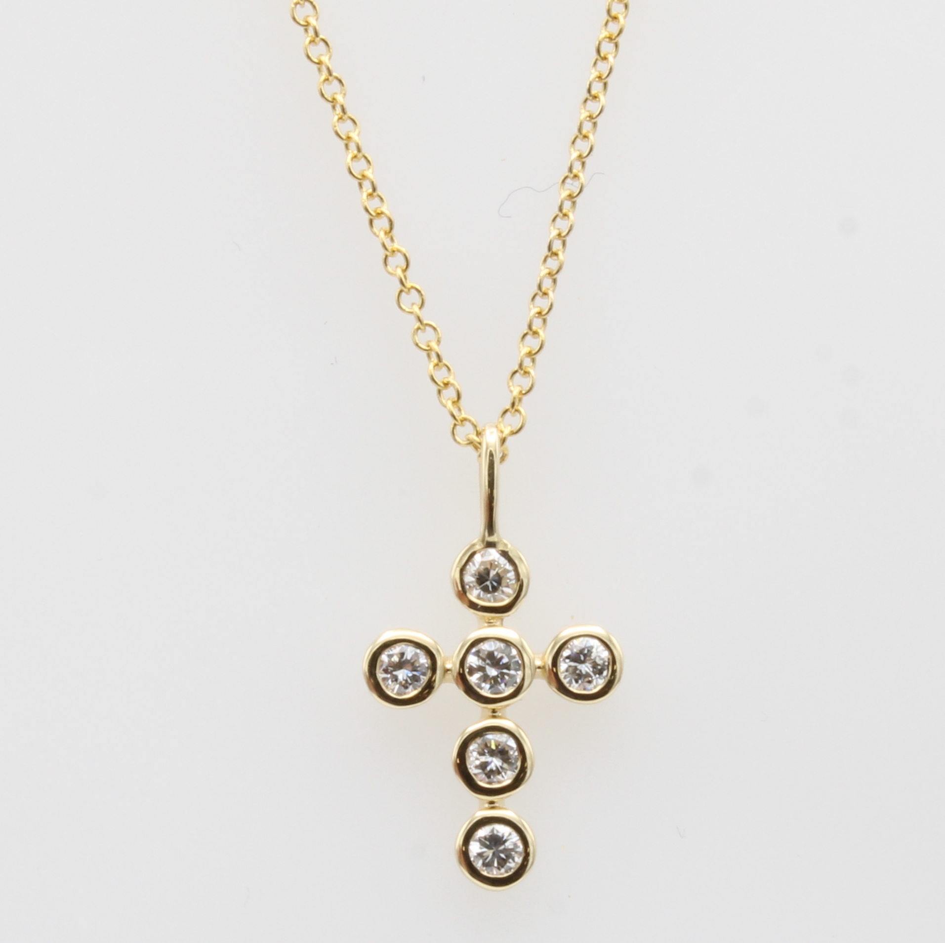 Image 27052101 - Kreuzanhänger mit Brillanten an Kette, GG 585/000, 6 Brill. zus. ca. 0.24 ct feines ...