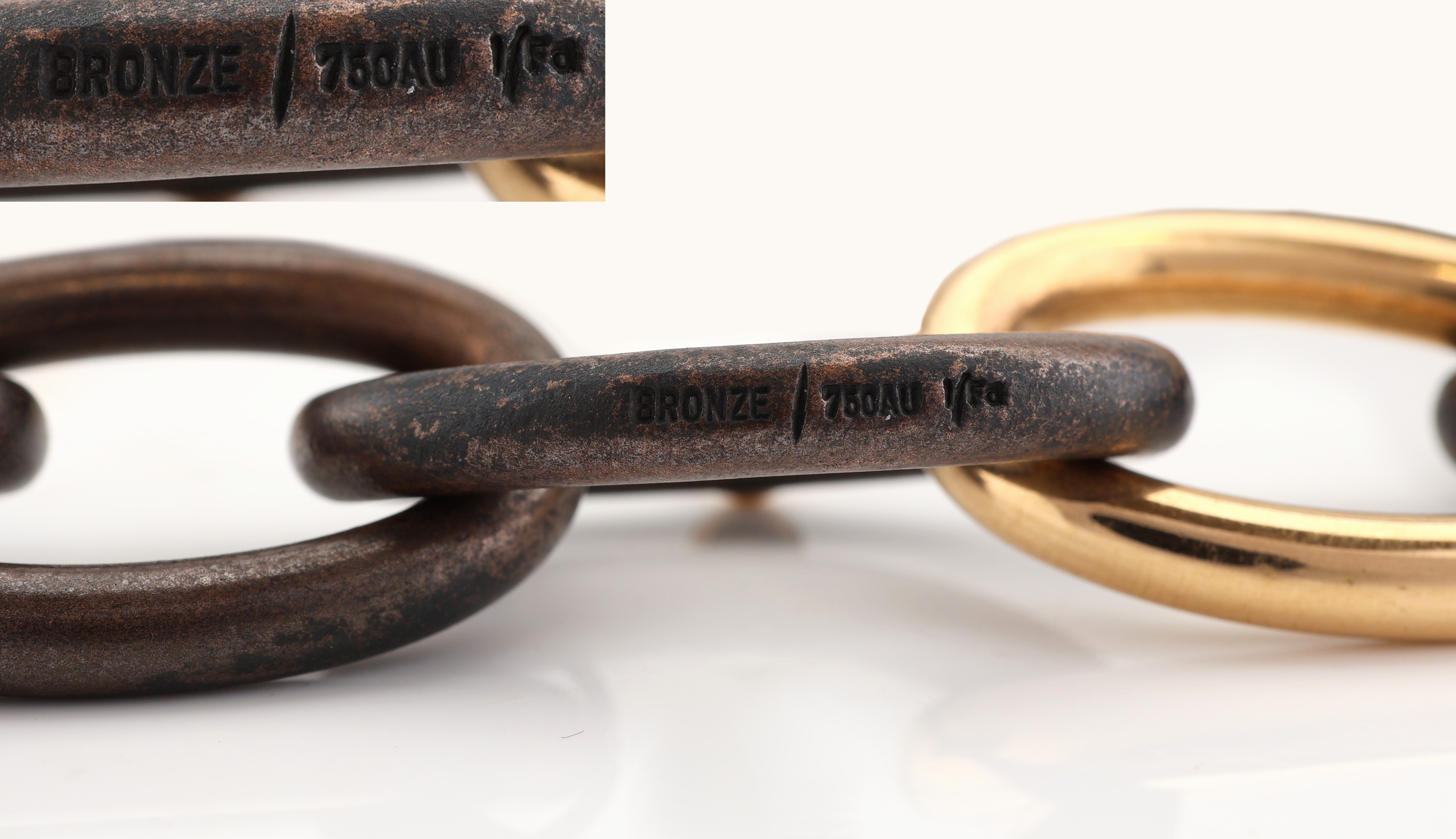 Detail d: Ausgefallenes 18 kt Gold und Bronze ISABELLE FA Collier, RG 750/000, Modell Divine 21, Glieder z.T. aus patinierter Bronze und Gold, L. ca. 59 cm, ...