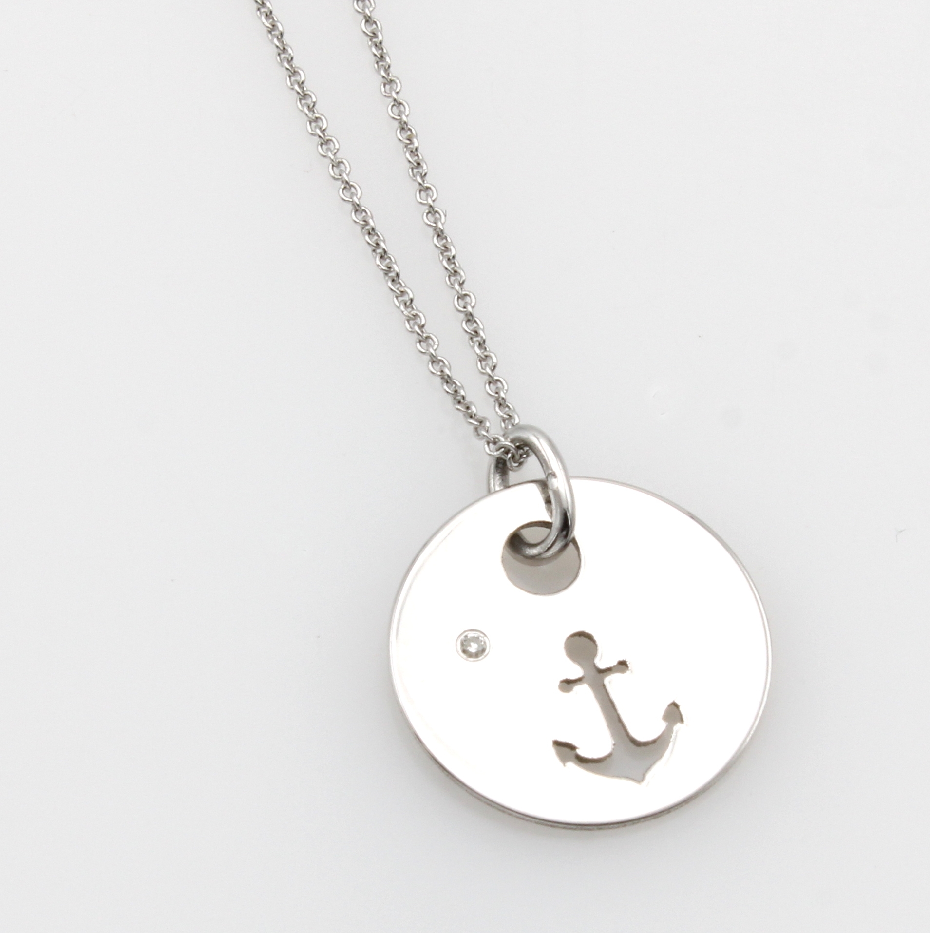 Image 27052516 - Anhänger ´Anker´ mit Diamant an Kette, WG 585/000, Diam. ca. 0.005 ct Weiß/si, L. ca. ...