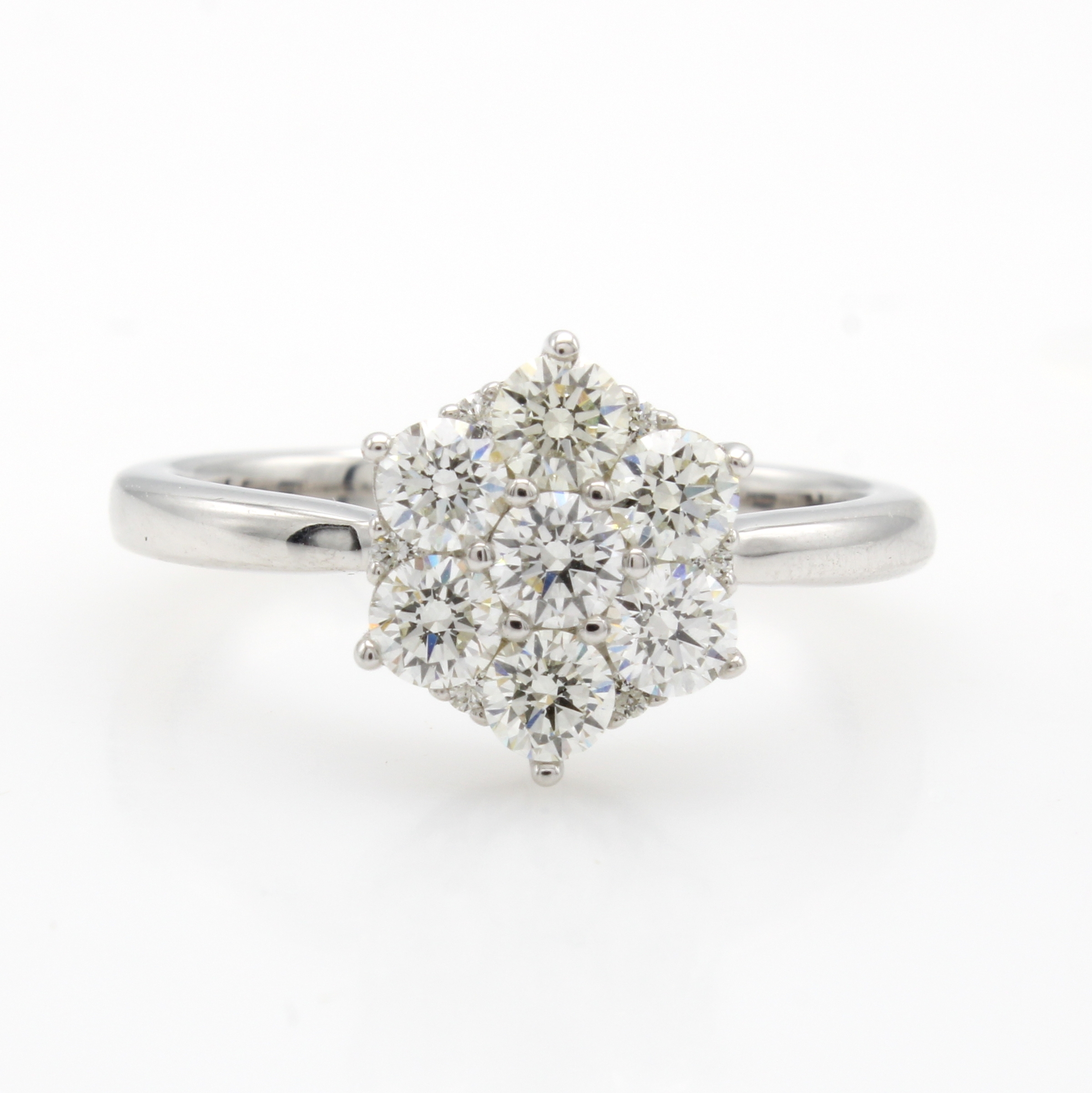 Image 27052581 - Ring mit Brillanten, WG 585/000, 13 Brill. blütenf. gef. zus. ca. 1.00 ct ...