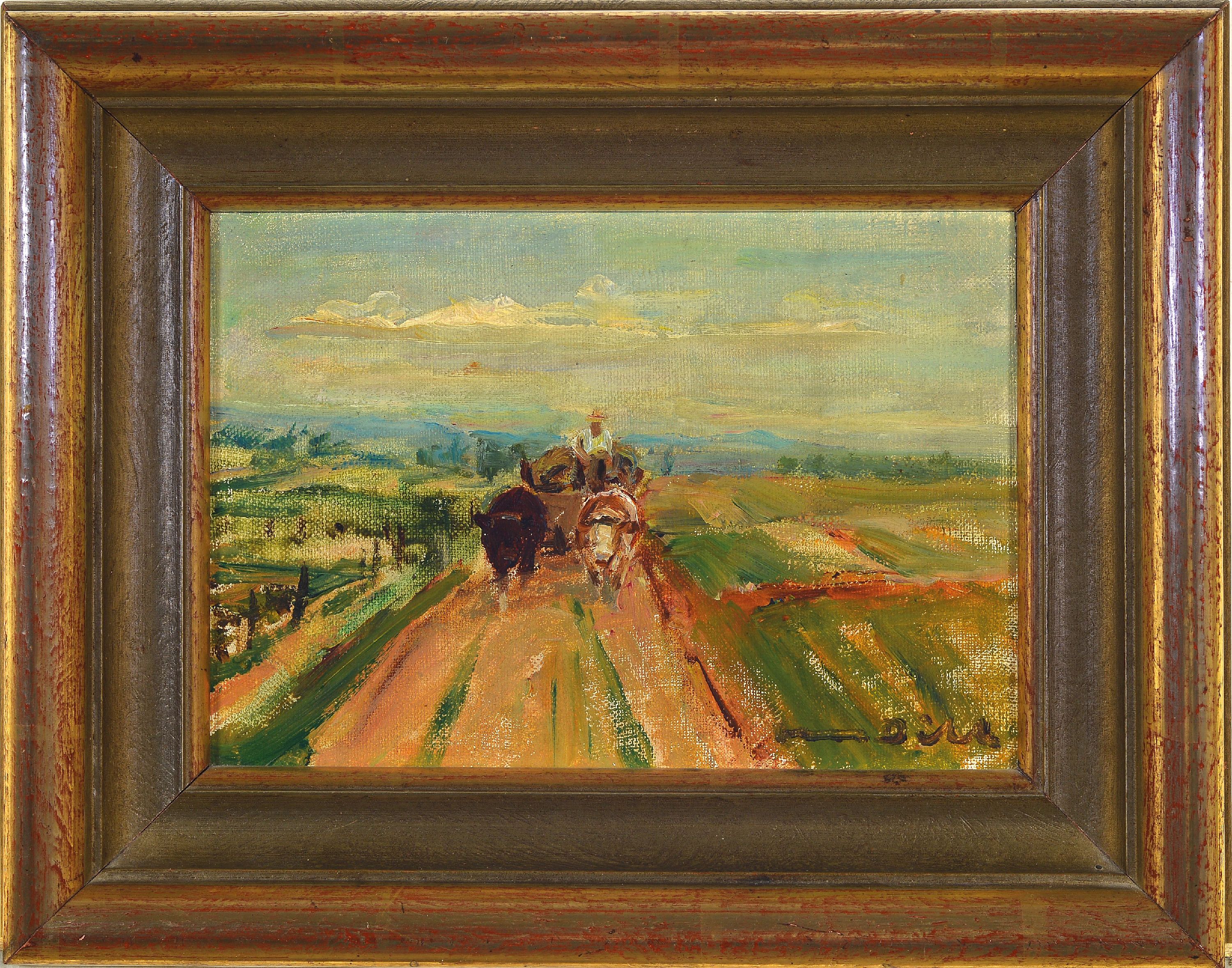 Detail k: Otto Dill, 1884 Neustadt/Haardt - 1957 Bad Dürkheim, Bauer mit Ochsenfuhrwerk vor der Haardt, Öl/Lwd auf Platte doubliert, signiert, Altersspuren, ...