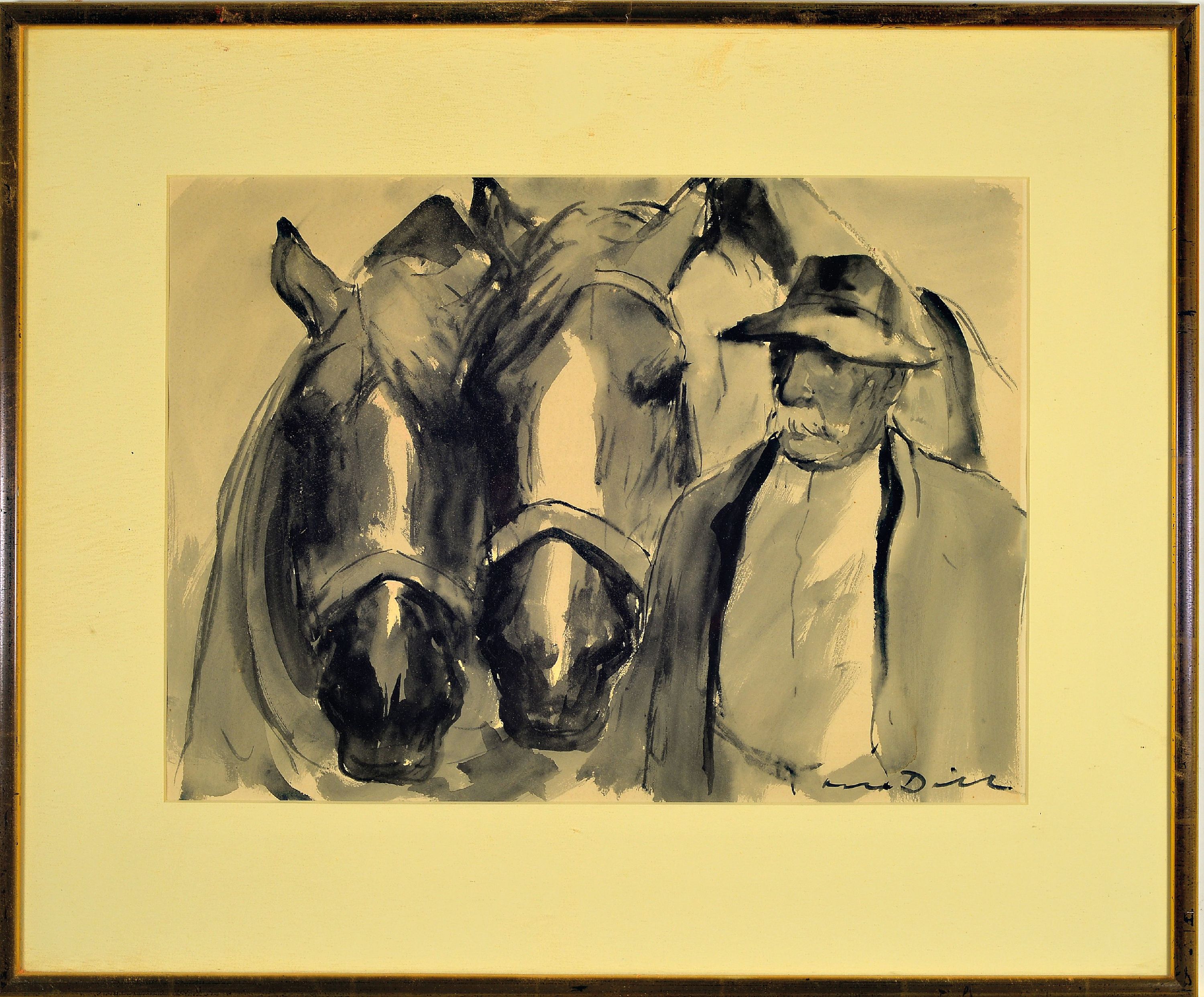 Detail k: Otto Dill, 1884 Neustadt/Haardt - 1957 Bad Dürkheim, Aquarell, laviert, Bauer mit zwei Pferden, rechts unten signiert, ca. 32.5 x 44 cm