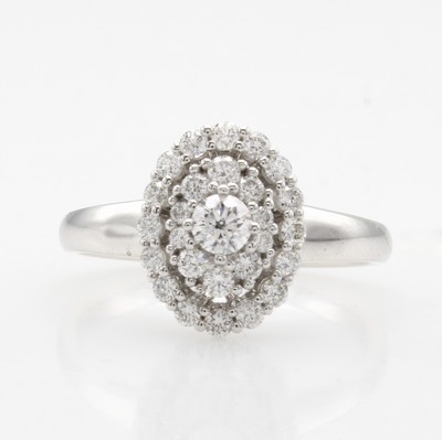 Image Ring mit Brillanten, WG 585/000, ovaler Ringkopf bes. mit Mittelstein ca. 0.20 ct, 26 ...