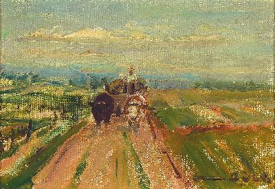 Image Otto Dill, 1884 Neustadt/Haardt - 1957 Bad Dürkheim, Bauer mit Ochsenfuhrwerk vor der ...