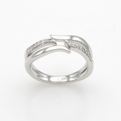 27052588a - Ring mit Brillanten, WG 585/000, 14 Brill. in 2-reihig geschwungene Ringschiene gef. ...