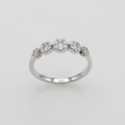 27052590a - Ring mit Brillanten, WG 585/000, 35 Brill. in 5 Blüten gef. zus. ca. 0.40 ct Weiß/si, ...