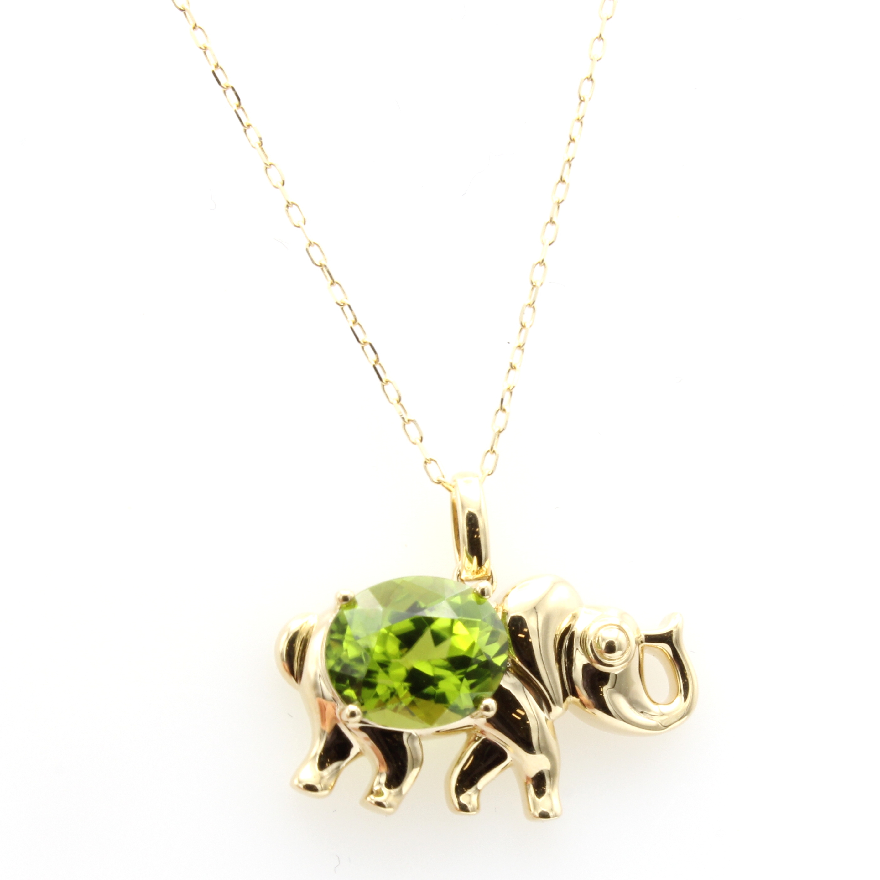 Image 27052620 - Anhänger ´Elefant´ mit Peridot an Kette, GG 585/000, ovaler Peridot ca. 4.27 ct, in L. ...