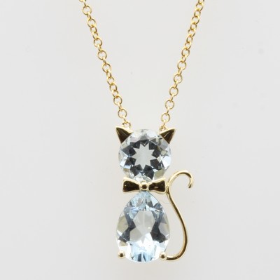 Image Collier ´Katze´ mit Amethysten, GG 585/000, 2 Aquamarine zus. ca. 1.80 ct, in L. ca. 42 ...