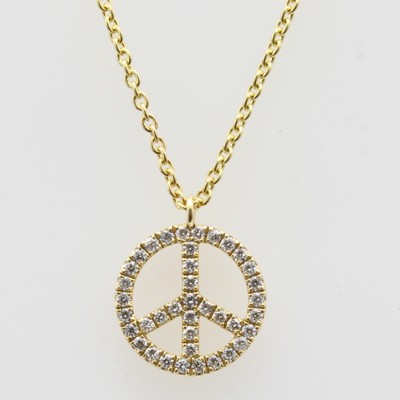 Image Anhänger ´Peace´ mit Brillanten an Kette, GG750/000, 39 Brill. zus. ca. 0.14 ct feines ...