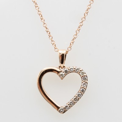 Image Herzanhänger mit Brillanten an Kette, RoséG 585/000, 13 Brill. zus. ca. 0.17 ct feines ...