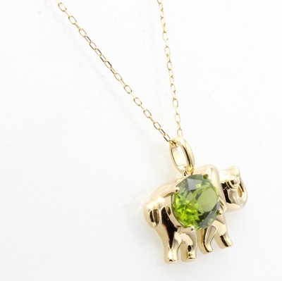 27052620a - Anhänger ´Elefant´ mit Peridot an Kette, GG 585/000, ovaler Peridot ca. 4.27 ct, in L. ...