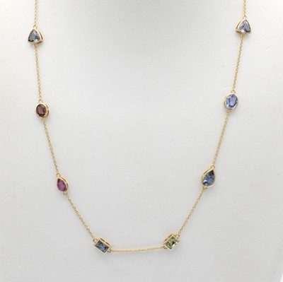 Image Collier mit Saphiren, GG 750/000, 10 Saphirezus. ca. 7.28 ct in versch. Farben u. ...