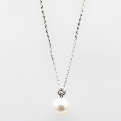 Image Anhänger mit Brillant und Süßwasserzuchtperle an Kette, WG 750/000, Brill. ca. 0.18 ...